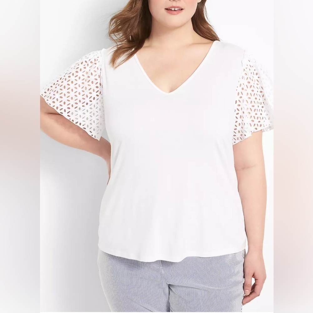 Lane Bryant Eyelet Ruffle Sleeve Top